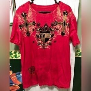 🎯Raw State Premium Red Gold Cotton Cross Redemption T-shirt